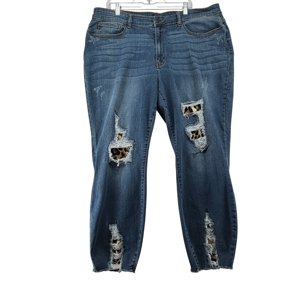 Judy Blue Skinny Fit High Rise Distressed Leopard Patch Jeans Womens Plus 22W